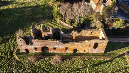 Aerial view of Someries Castle ruins on a sunny day in England