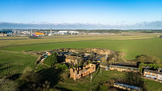 Beautiful view of a landscape with Someries Castle and Luton Airport