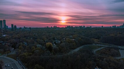 Toronto city with Pink Sunset from Don Valley