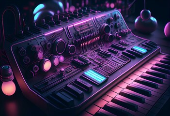Cartoon styled synthesizer. Generative AI - obrazy, fototapety, plakaty