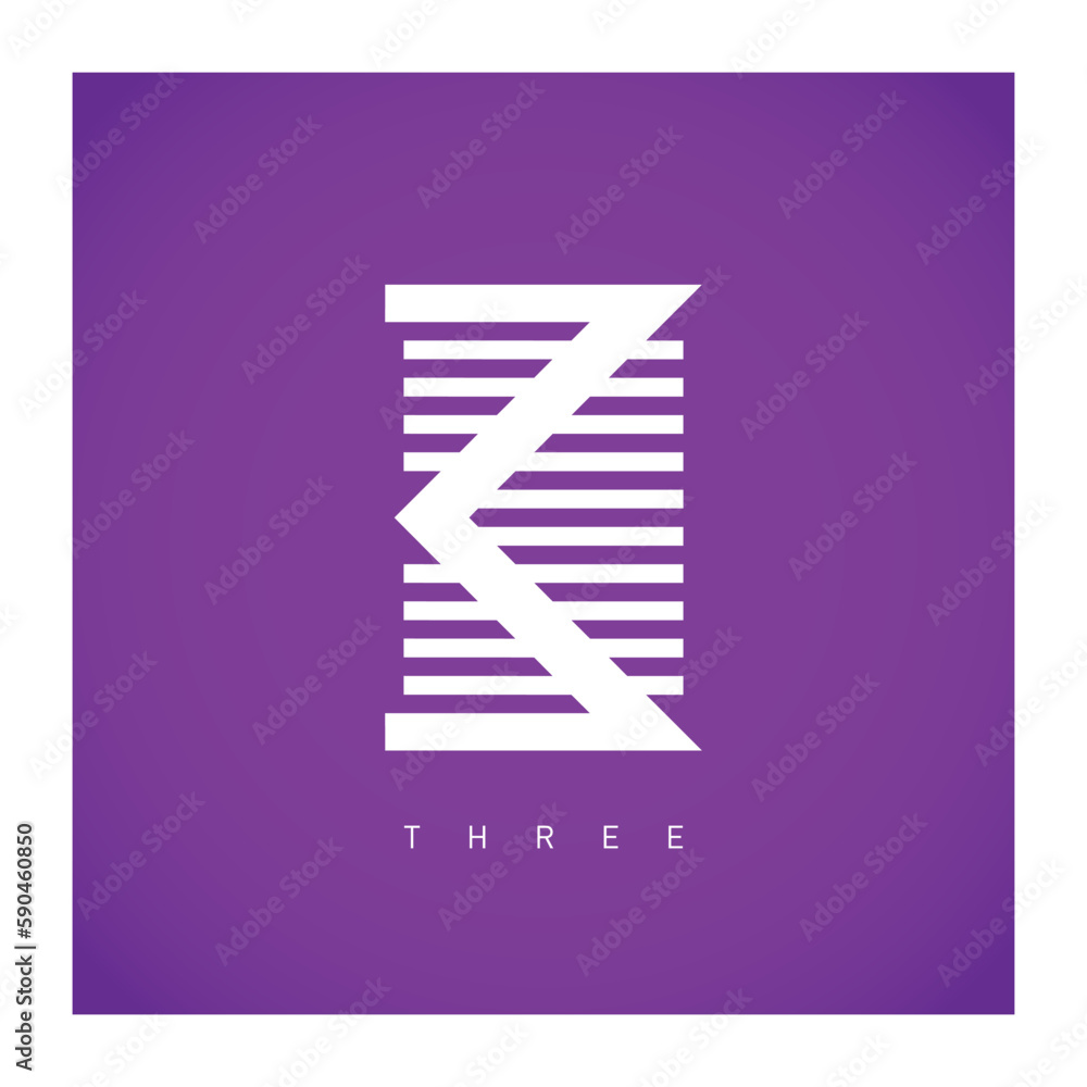 Poster number 3. logo with stylized number three. vector logotype concept.