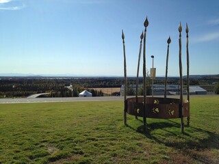 Historic circle of spears on a rural field in Alaska