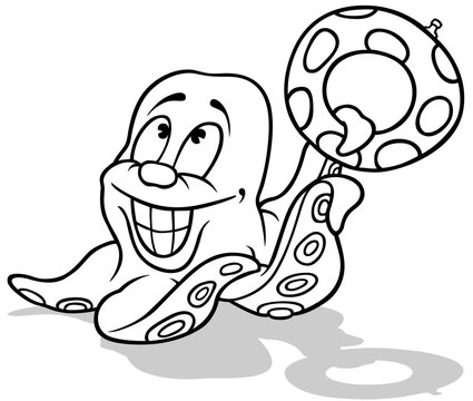 Drawing of a Smiling Octopus Holding an Inflatable Ring