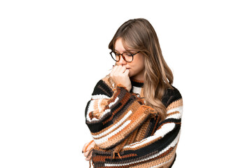 Young girl over isolated chroma key background having doubts