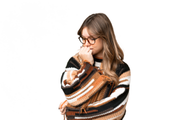 Young girl over isolated chroma key background having doubts