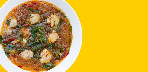 Spicy chicken soup with vermicelli or glass noodle