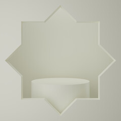 3D rendering product podium pedestal islamic ramadan eid stage display with beige color background