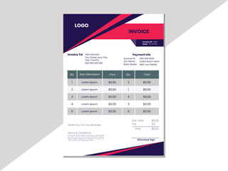 Invoice form template. Invoices for payment agreement design templates. Business payment receipt page. Printable & Editable for all User