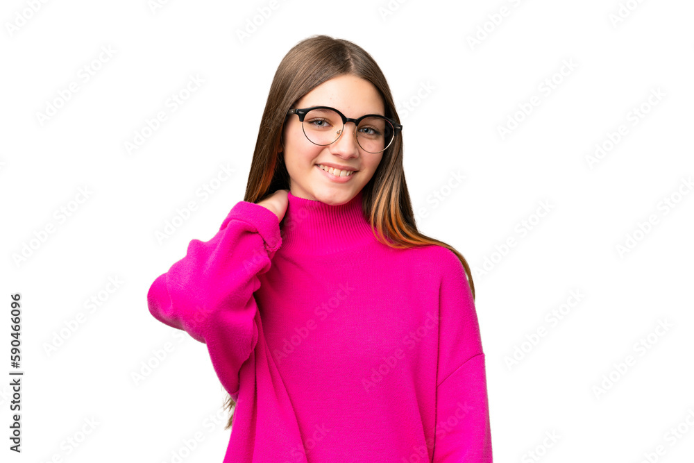 Poster Teenager girl over isolated chroma key background laughing