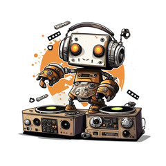 Fototapeta premium Robot Beat! Spin some tunes with this musical robot DJ!