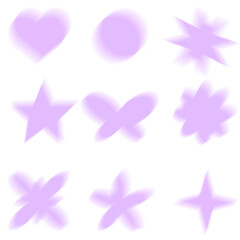 Obraz na płótnie Canvas Set purple motion blur y2k aura shapes. Abstract blurred gradient shape, psychedelic aesthetic elements, colorful soft holographic gradient. Geometric form with blurring PNG