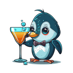 Obraz premium Fancy Penguin! Penguin sipping martini in style
