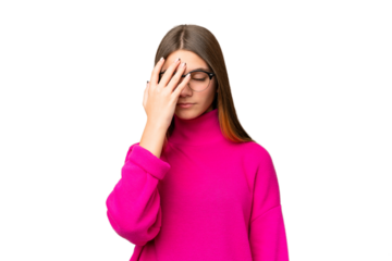 Teenager girl over isolated chroma key background with headache