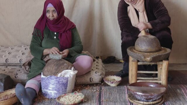 Women working in a cooperative for the production of  argan nuts oil