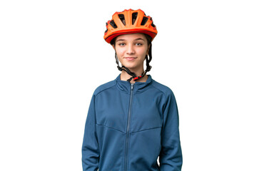 Teenager cyclist girl over isolated chroma key background laughing - obrazy, fototapety, plakaty