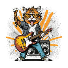 Feline Frenzy! Get ready to rock with this cat rockstar - obrazy, fototapety, plakaty