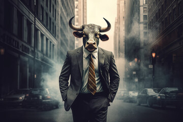 business man cow, animals as humans, farm animal dressed up, farm animal dressed as human, farm animal as business man, wall street cow