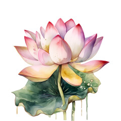 Colorful watercolor water lily flower isolated on white background. Rainbow Water Lily Lotus. Generative AI water lilly watercolor illustration. Floral design element for spa and travel business. - obrazy, fototapety, plakaty