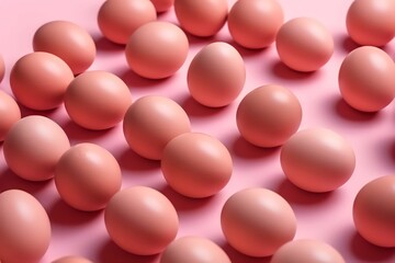 Trendy Summer pattern made with eggs on bright light blue and pink background, Minimal summer concept, food desighn. Wallper.  ai generated.