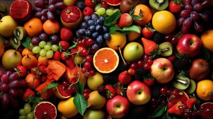 Naklejka na ściany i meble Set of juicy summer fruits to use as wallpaper. Generative AI
