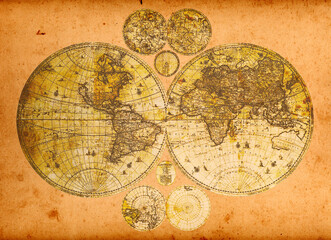 Vintage map of the world on a white background.