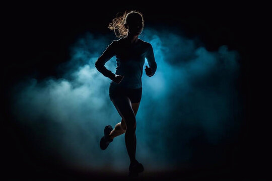 Silhouette of a Woman Runner Running with Backlight, Generative AI