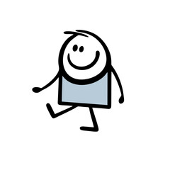Cartoon little boy walking with happy smile outdoor.