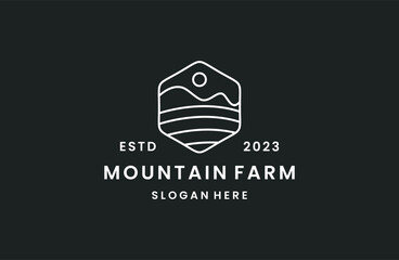 Mountain farm logo vector icon illustration hipster vintage retro .