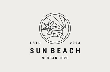 Sun beach logo vector icon illustration hipster vintage retro .