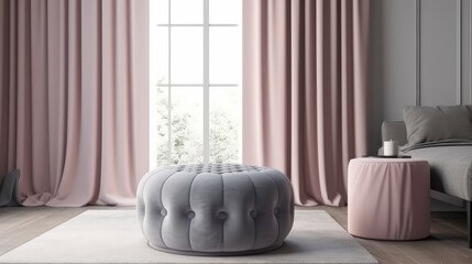 ottoman stool fabric texture sit near wondow morning light home interior design concept,image ai generate - obrazy, fototapety, plakaty