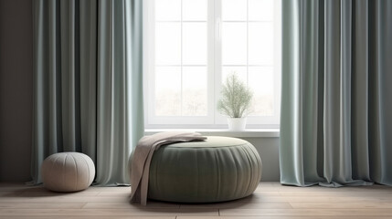ottoman stool fabric texture sit near wondow morning light home interior design concept,image ai generate