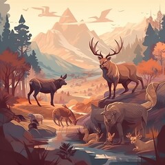 Majestic Wildlife in the Mountains, Generative AI