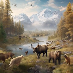 Majestic Wildlife in the Mountains, Generative AI