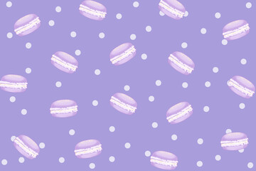 宙を舞うマカロン　イラスト　青系　紫系　藤色　パステルカラー　水玉模様　ポップ