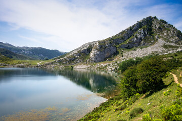 Naklejka na ściany i meble Lake Enol in Picos de Europa, Asturias, Spain