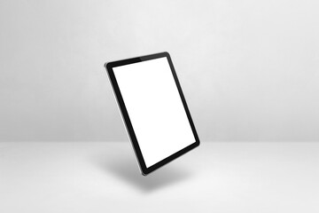 Floating tablet pc computer isolated on white. Horizontal background