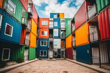 Fototapeta premium generative ai illustration of colorful Shipping container city block