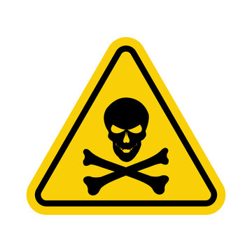 Sign Poison. Warning sign poisonous substances. Yellow triangle sign with skull and crossbones icon. Danger of poisoning by toxic substances. Dangerous area. Poisons sign.