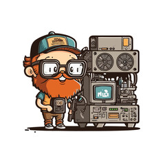 Geek Chic! Embrace your inner tech geek with this enthusiastic illustration! - obrazy, fototapety, plakaty