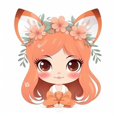 kawaii cartoon character design, a cute pretty fox girl , Generative Ai