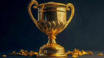 Fototapeta na wymiar Winner Trophy. Golden Master Trophy. Champion cup. Sporting award. Winner concept. Generative AI