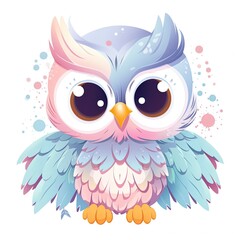 kawaii cartoon animal character design, cute baby owl in colorful tone color , Generative Ai