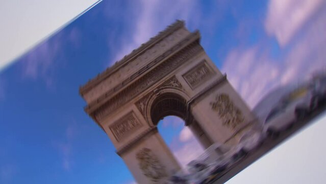 Collage of Paris time lapse, aerial shots France. Collection of footage with the most famous parisian landmarks: Eiffel tower, Triumphal Arch, historic buildings, skyscrapers. Paris 2023