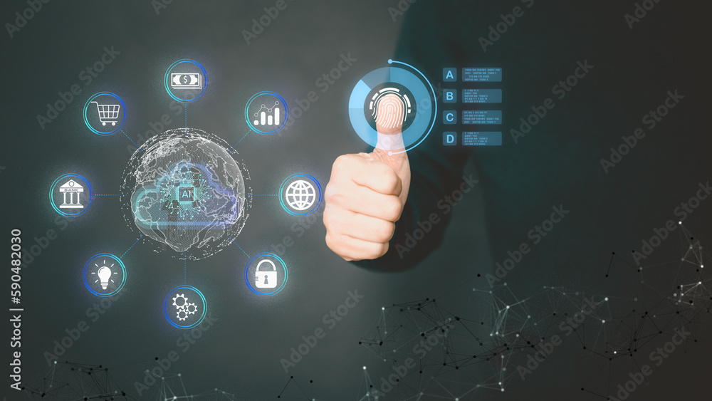 Poster Ai technology big data and business process strategy, automate operation, customer service management, cloud computing, smart industry. Digital transformation change management, internet of things.