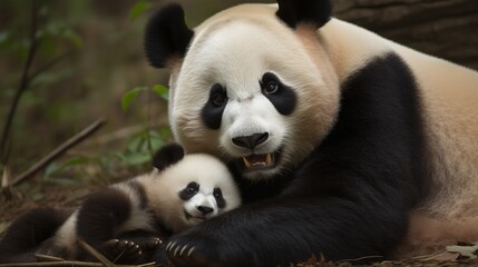 Obraz premium Sweet Panda Family Bonding Time