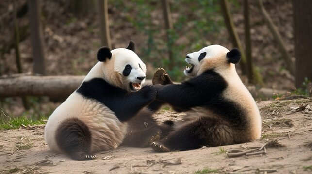 Playful Panda Duo in Action