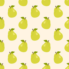 Pear with leaf  background. Seamless summer pattern. Suitable for packaging, menu design.