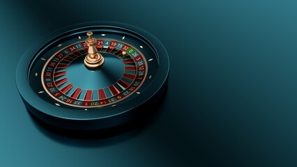 Close-up Of Modern, Luxury Teal Blue And Golden Roulette Wheel On Empty Space Background - 3D Illustration