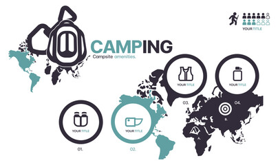 Camping Infographic set with people and objects. Vector illustration. Icon, Business, Subject Icon, Eco Tourism, Creativity, Design, Illustration, Infographic