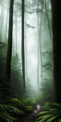 Naklejka premium Mysterious dark forest with path. Generative AI.